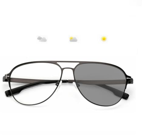 SKINCATE Occhiali da lettura da piloti da uomo, fotocromatici, occhiali da sole per esterni, UV400, per guida/pesca, per presbiopia in metallo, autocoloranti, occhiali da +1,0 a +3,50 (taglia +2.00)