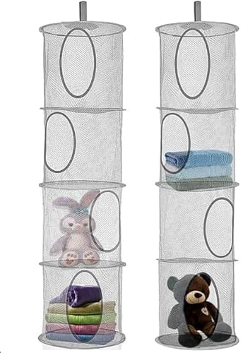 UEPOA 2 Stück 4 Stufe Hängeaufbewahrung, Speichern Sie Platz Hängeorganizer Faltbare Hängende Netz Aufbewahrungsnetze, Hängender Aufbewahrungstasche Kinder für Kinderzimmer, Badezimmer, Balkon (Grau)