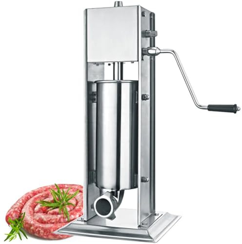 Macchina per Insaccatrice Verticale per Salsicce, Riempitrice Manuale Commerciale per Ripieno di Carne da 3L/5L/7L con 4 Stampi, Macchina per Salsicce in Acciaio Inossidabile Fatta in Casa per Ristor