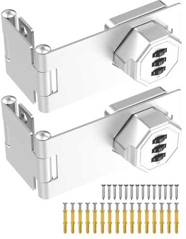 MeBantoo 90 Degree Cabinet Combination Door Lock Latch, Zinc Alloy Password Rotary Hasp Lock, Keyless Folding Latches for Office File Cabinet, Drawers, Cupboard, Small Doors, Locker (2, Silver)