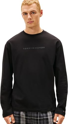 Tommy Hilfiger T-Shirt Manches Longues Homme Logo Haut de Pyjama, Noir (Black), M