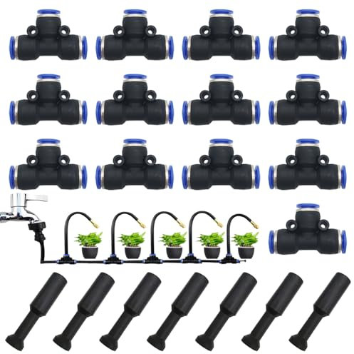CESFONJER 20 pièces connecteurs enfichables Kit, Accessoires Pneumatiques comprenant Tête de connecteur en T, des bouchons d'étranglement à raccord enfichable, adaptés aux outils pneumatiques (8 mm)