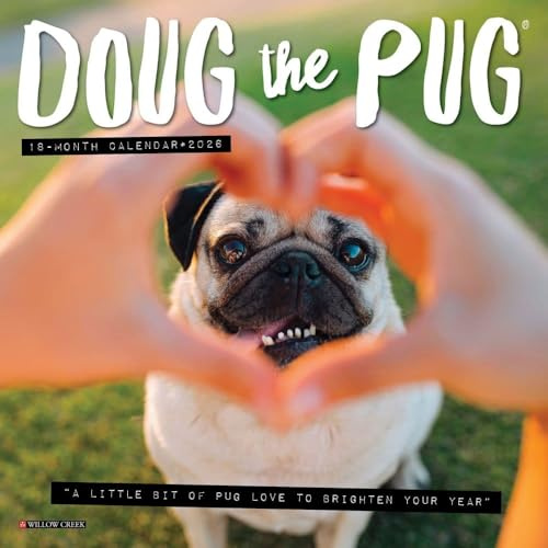 Willow Creek Press, Doug the Pug 2026 Mini Wall Calendar, 7'' X 7'', 18-Month Calendar with Stapled Binding