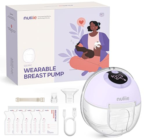 Nuliie Tire Lait Electrique Main Libre, Tire Lait Main Libre avec 4 Modes, 9 Niveaux, Fonction Mémoire, Extracteur de Lait Rechargeable avec Affichage LED, Poids léger - 24mm (1 Paquet, Violet)