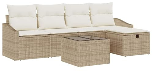 vidaXL Juego de Sofá con cojín Beige ratán sintético, Juego de Sofás de Jardín, Diseño Moderno, Materiales Resistentes al Tiempo, Muebles de Patio y Terraza