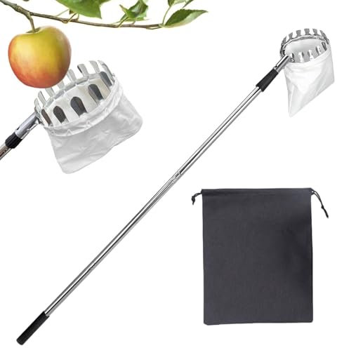 Etucyng 160 Cm Recogedor De Frutas Recogedor De Manzanas Pértiga Para Recoger Frutas Con Pértiga Telescópica De Dientes Cóncavos Y Bolsa De Almacenamiento Para Cerezas Bayas Naranjas Limones Y Peras