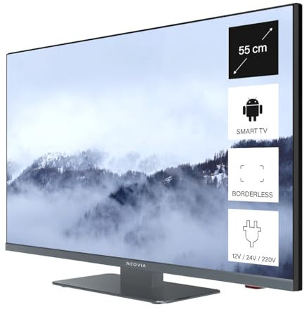 Neovia Smart TV 22 (55 cm) Borderless - Android Connecté Internet WiFi avec Bluetooth - 12V/24V/220V - Camping Car Camion Fourgon Poids Lourd Caravane Bateau Cuisine - Garantie 2 Ans