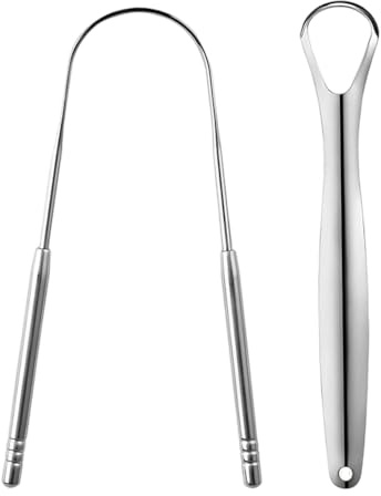 Ram® 2 x Tongue Scrapper Stainless Steel 1 U & 1 Y Shaped Tongue Cleaner Oral Tongue Cleaner