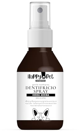 Happy Pet Dentifricio Spray per Cani 150ml – Naturale Antiplacca e Antitartaro – Alito Fresco – Senza Spazzolino – Disponibile in 3 Aromi: Neutro, Menta, Pesca (150ML, Senza Aroma)