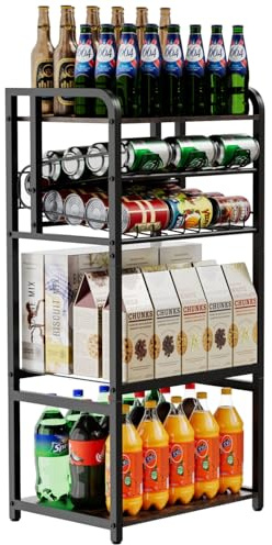 AFAjwsc Drinks Crate Rack with Shelf, 11.8 x 16.7 x 39.3 Inches H Shelves for Drinks Crates with 4 Levels, Freestanding Crate Stand, Drink Rack, Water Crate Rack, Beer Crate Rack, Black