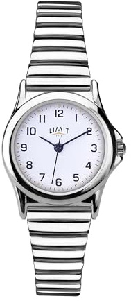 Limit Ladies Silver Watch 25mm Round Case White Dial with Full Figure Numbers Stainless Steel Expander Bracelet Quartz Analogue | Mineral glass crystal, ion-plated case, Japanese quartz movement