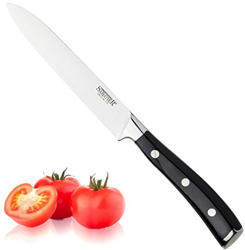 Professional Sabatier All Purpose Knife - 4.5in/12cm Full Tang Blade Forged from Chrome-Molybdenum-Vanadium Stainless Steel. Chic Carbon Black Triple Rivet Handle. 25-Year Guarantee. Dishwasher Safe.