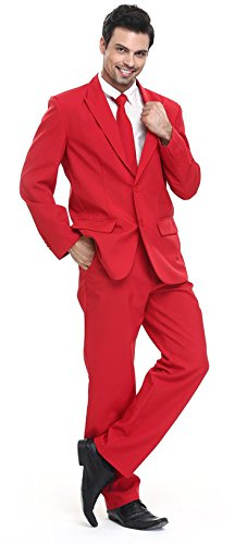 U LOOK UGLY TODAY Herrkostym, fest, dräkt, enfärgad, jacka, fritid, för halloween, med slips och byxor, Röd, S