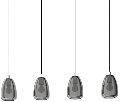 EGLO Hängelampe Alobrase, 4-flammige Pendelleuchte Esstisch, Hängeleuchte aus Metall in Chrom und bedampften Glas in schwarz-transparent, Esszimmerlampe hängend, E27 Fassung, 108 cm