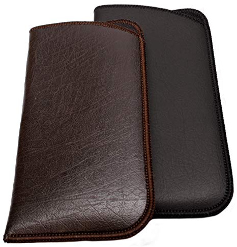Calabria Unisex Full Slip Soft Eyeglass Case Black&Brown(2Pack) PU Leather & Felt