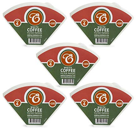 EDESIA ESPRESS – 500 Filtros de Café Cónicos de Papel – Filtro de Café N°4 para Cafetera Manual, Método Pour-Over y Preparación Suave – Tamaño 4 Blanco