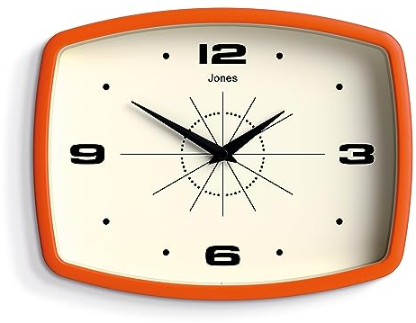 NEWGATE Jones Clocks® Movie wanduhr | Retro rechteckige Uhr | 25 cm | Orange | Cooler Designer-Look im mid-Century-Stil für küche, Wohnzimmer oder büro