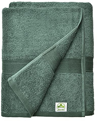 leevitex® Handtuch-Set, flauschig und saugstark, 2 Duschtücher, 70 x 140 cm, Qualität 500 g/m², 100% Baumwolle - Dunkelgrün