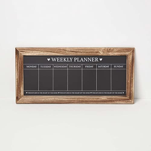 Homescapes Wochenplaner Tafel abwischbar mit Holzrahmen 67x32 cm, Küchentafel zum Aufhängen, Kreidetafel Wochentage
