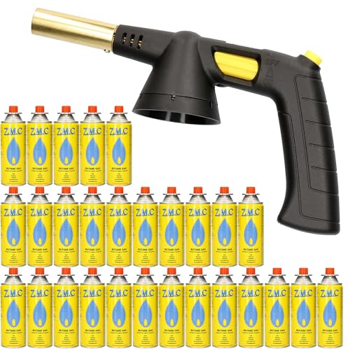 Z.M.C Gasbrännare 1,5 kW + 28 gaspatroner, 227 g, flamberingsbrännare upp till 20 °C, bunsenbrännare, lödbrännare, creme brulee-brännare, köksbrännare med justerbar låga