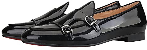Merlutti Monk-Strap Leather Shoes Wedding Tuxedo Flat Belgian Loafer (us_Footwear_Size_System, Adult, Men, Numeric, Medium, Numeric_9) Black