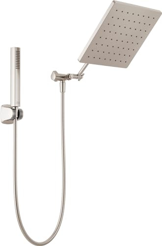 Delta Brushed Nickel Rain Shower Head and Handheld Combo, 10-inch Square Shower Head Rainfall, Overhead Rain Showerhead, Spotshield Brushed Nickel 75527-SN