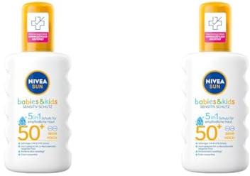 NIVEA SUN Babies & Kids Sensitiv Schutz Sonnenspray LSF 50+ (200 ml), extra wasserfestes Sonnencreme Spray für Kinder, Sonnenmilch als praktisches Spray ohne Parfum (Packung mit 2)