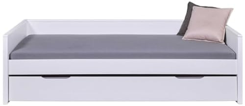 Inter Link - Funktionsbett - Kinderbett - Einzelbett - Stauraumbett - Bett mit Schublade - 2 Liegeflächen 90x200 cm - Kiefer massivholz - Grau - Dream the future 90 x 200 cm