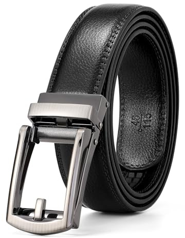 WERFORU Men's Belt Leather Ratchet Belt for Men Fit Waist Size up to 50 inches with Automatic Buckle