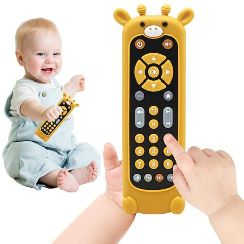 Ballery Mando Juguete para Bebés, Juguetes Música TV de Control, Mando TV Juguete Bebe con luz y Sonido, Juguetes Sensoriales para Bebés con Botones Multiformes para 1 2 Años(Jirafa)