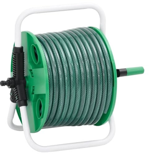 vidaXL Enrouleur de tuyau vert sur pied avec tuyau de 50 m PVC, suspension de tuyau de jardin, support de tuyau d'arrosage, support de tuyau autoportant