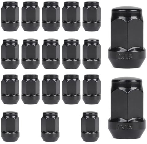 EFUTURETIME 20 x Tuercas de Rueda M12 x 1.5 Tuerca de Rueda Cuello Cónico Cerrado 60°, Compatible con Ford, Toyota, Hyundai, Kia, Mazda, Honda, Chrysler - Negro