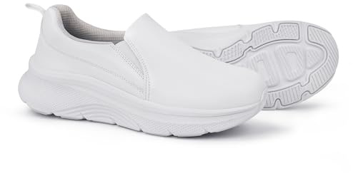 Hawkwell Zapatos de Enfermería Cómodos para Mujer con Soporte para el Arco, Antideslizantes y Livianos, Sintético Blanco, EU 43