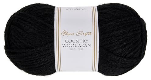 Utopia Crafts Country Ullblandning Aran Garn för stickning och virkning 100 g (1, svart)