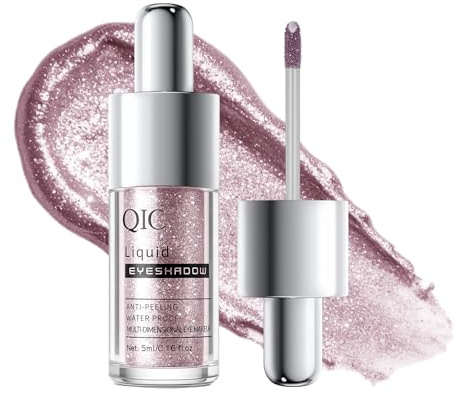 QIC Ombretto Liquido Glitter, Finish Metallico e Scintillante, Lunga Durata, Senza Crepe, Resistente allo Sfregamento, Formula Leggera per Tutti i Toni di Pelle, Colore Costruibile (07 Pink Crystal)