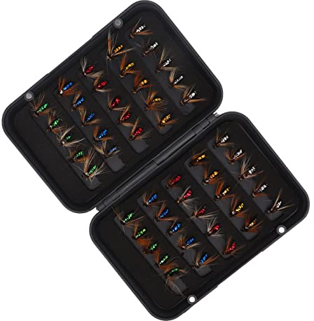 RiToEasysports 50 Uds Cebo de Pesca con Mosca, Kit de Señuelos de Anzuelo de Acero Rico en Carbono con Caja de Almacenamiento, para Pescar en Lagos, Ríos, Estanques y Arroyos
