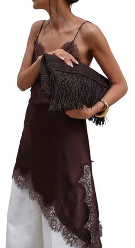 Vdaxvme Elegante vestido de encaje con hombros descubiertos, diseño asimétrico, poliéster elástico y spandex para vacaciones u ocasiones especiales. Vestido de cóctel moderno con detalle de encaje
