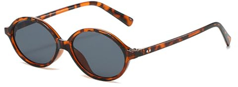 LJCZKA Gafas de Sol Ovaladas Retro para Mujer - Estilo Vintage Años 90, Montura Fina Pequeña Gafas Redondas Protección UV400 (Leopardo Negro)