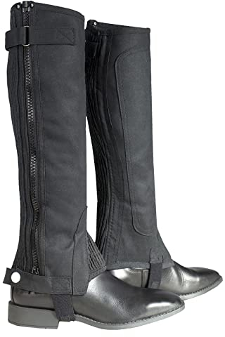 HORZE Amara Equestrian English Riding Unisex Kids Half Chaps | Synthetic Leather Zip-Up Pair | Size Chart in Description - Black - S