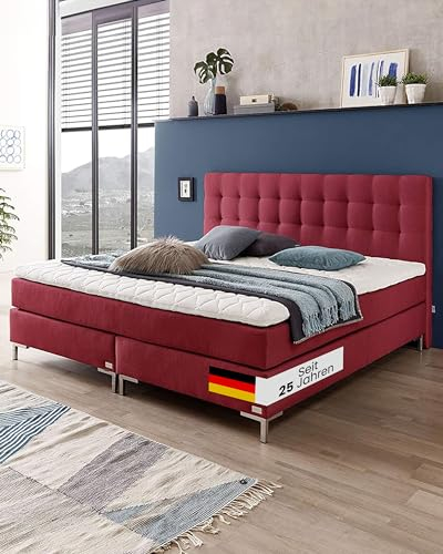 WELCON boxspringbettenshop24.de – Rockstar boxspring säng lyx boxhoppsäng 180 x 200 cm hårdhjul H3 i röd/ferrarirot