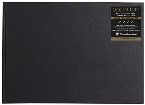 Clairefontaine 134244C Carnet Cousu Goldline - 64 Feuilles Papier Dessin Ivoire - A3 29,7x42 cm 140g - Format Paysage - Couverture Rigide Noire Imitation Toile