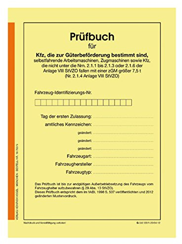 Prüfbuch Lkw über 7,5 t DIN A5 StVZO Prüfung Güterverkehr HU SP Lastkraftwagen