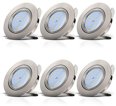 B.K.Licht Faretti LED ad incasso orientabili, set da 6, plafoniere ultrasottili da soffitto e per l’illuminazione da interno, luci rotonde, color nickel opaco, incl. piastrine LED 5,5W, 230V, IP23