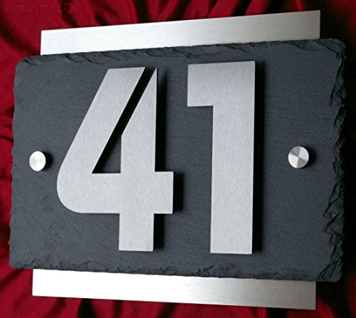 3D Hausnummer Edelstahl Schiefer Design Hausnummernschild Anthrazit Türschild V2A Leskow Metalldesign