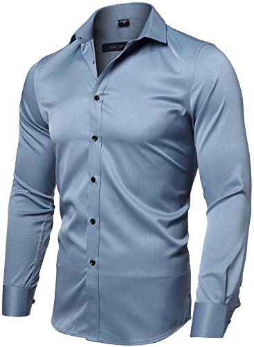 INFLATION Herren Hemd Aus Bambusfaser umweltfreudlich Elastisch Slim Fit für Freizeit Business Hochzeit Reine Farbe Hemd Langarm Herren-Hemd, Gr.L (Etikette 42), Graublau