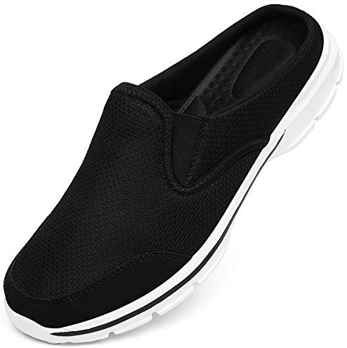 Unisex Slippers Casual Clog House Shoes Comfort Slip-On Walking Mules with Indoor Outdoor Anti-Skid Sole for Men and Women, Black, 8 UK