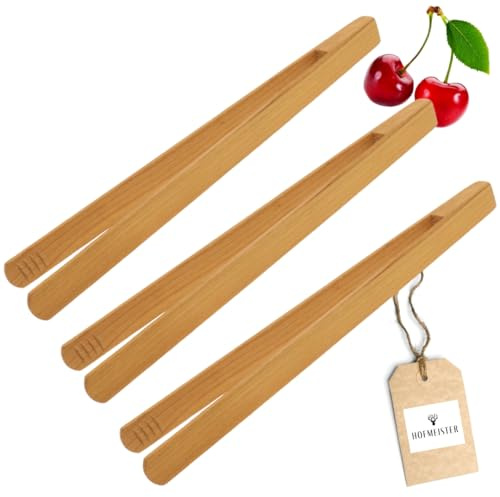 HOFMEISTER® - Pinzas para barbacoa (30 cm, madera de cerezo, 30 cm, para salchichas, filetes y verduras en la barbacoa, agarre firme gracias al fresado ranurado, pinzas higiénicas y resistentes al
