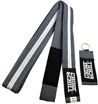 Choke&Chill BJJ Brazilian Jiu-Jitsu Belt with Keyring (Grey-White, M3 (240 cm))