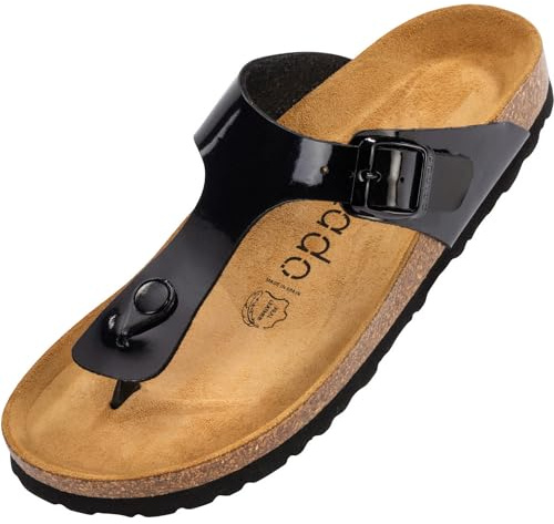 Palado Zehentrenner Damen Kos Lack – gefertigt in Spanien – glänzende Lack-Optik – weiches Veloursleder-Fußbett – dein idealer Sommerbegleiter Schwarz UK9,5 - EU43