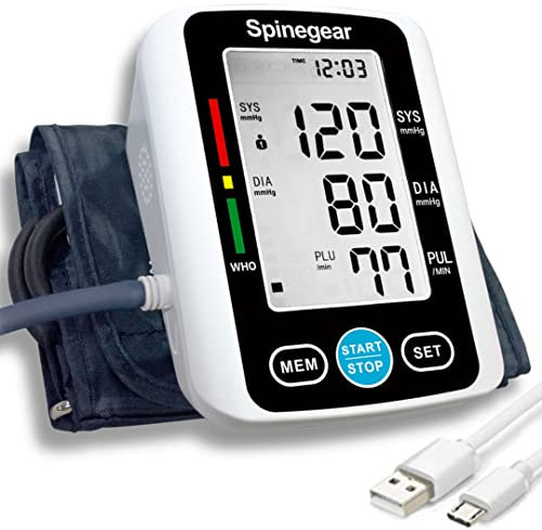 Spinegear Blood Pressure Monitor for Home NHS use UK CE Approved Digital Upper Arm Cuff BP Machine USB Auto Pulse Rate Detect Irregular Heartbeat Fast Reading Kit Large LCD Display & Voice Broadcast